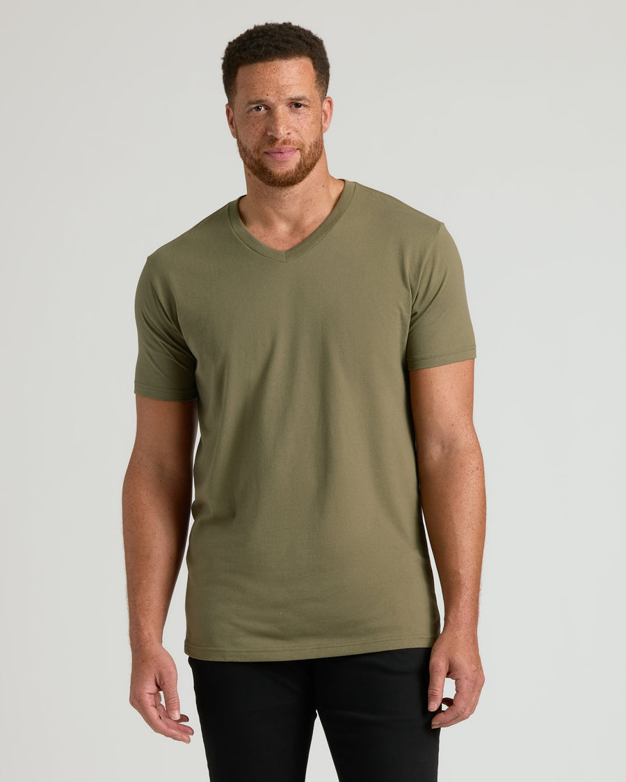 True Classic Military Green Tall Short Sleeve Classic V-Neck | Small