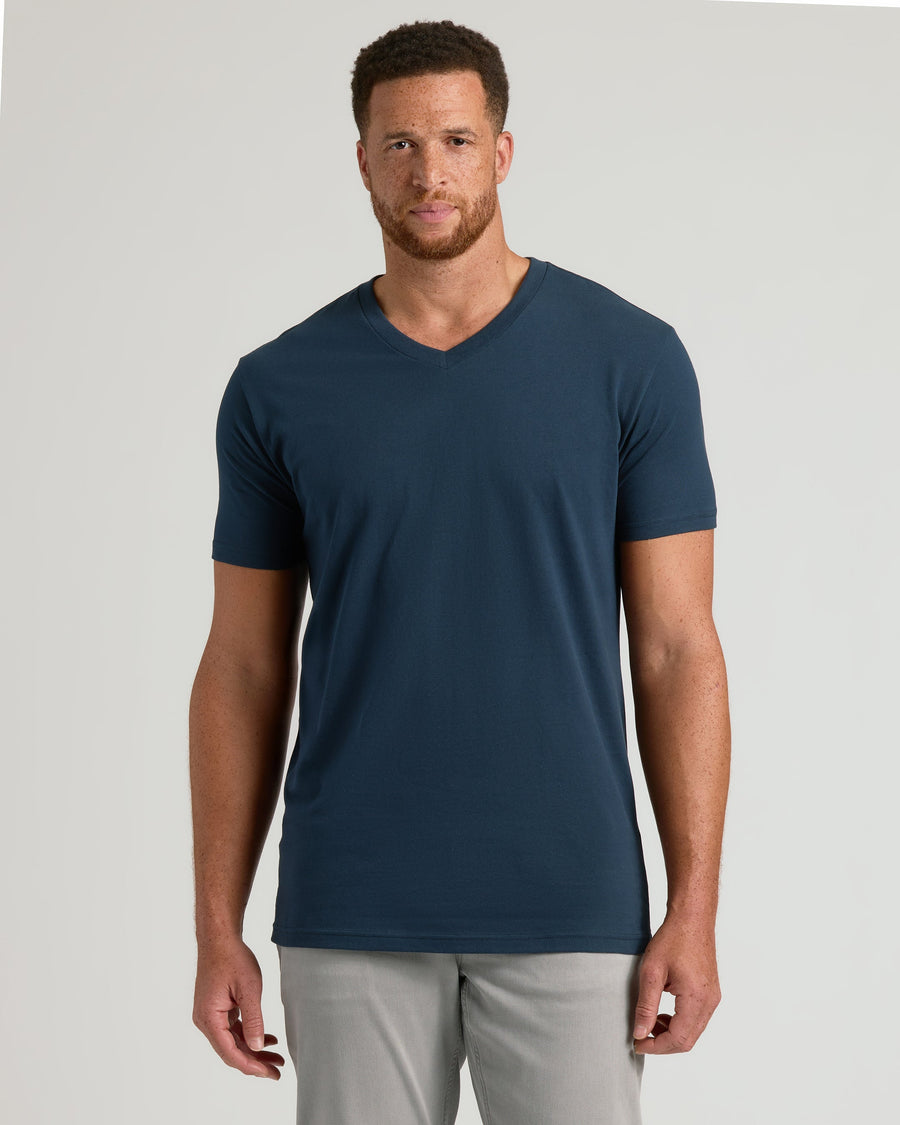 True Classic Navy Blue Tall Short Sleeve V-Neck | Small