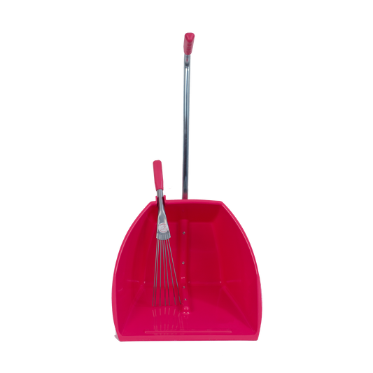Big Tidee™ with Short Metal Rake | High Capacity Scoop and Rake Cleaning Set - Pink