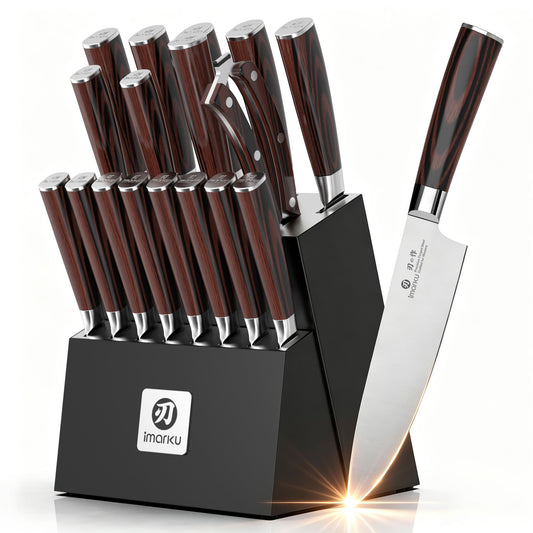18-Piece Santoku Kitchen Knife Set with Stainless Steel Block - Black