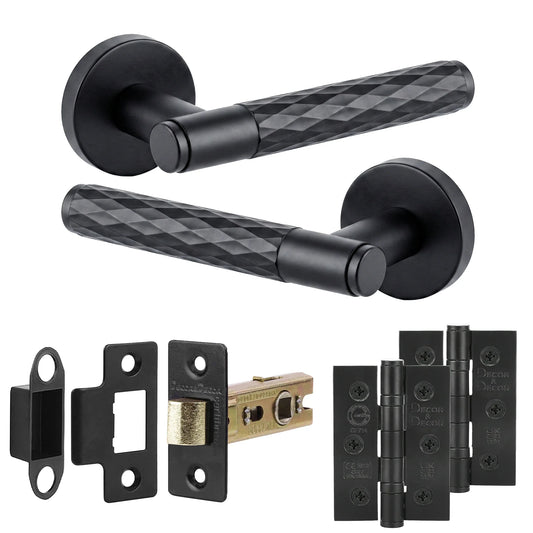 Tore Matt Black Passage Door Lever Handles - Hinge Kit 76mm
