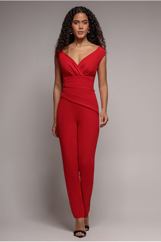 Goddiva Bardot Scuba Jumpsuit - Red