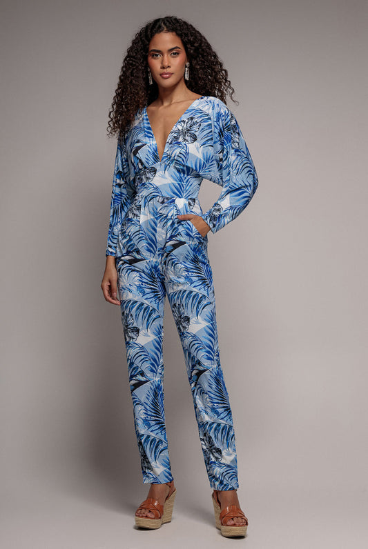 Tropical Print Jumpsuit - Blue by Goddiva