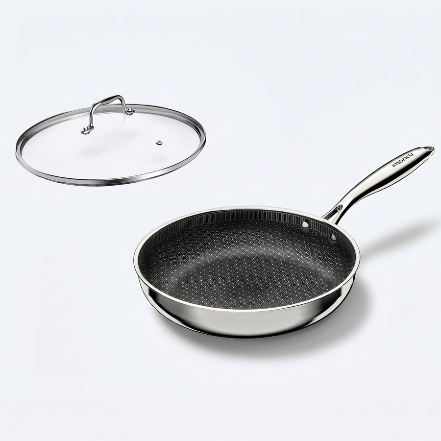 Non Stick Frying Pan with Lid Ceramic Coated Skillet Induction Oven Safe - 8"