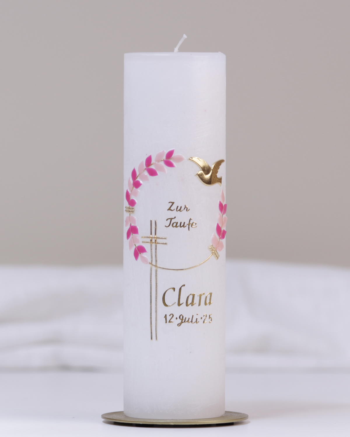 Taufkerze „Clara I“ weiß – personalisiert mit Wunschname