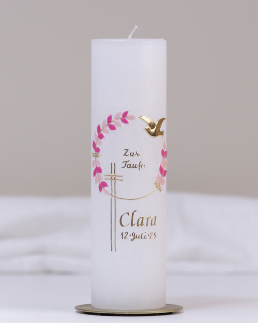 Taufkerze „Clara I“ weiß – personalisiert mit Wunschname