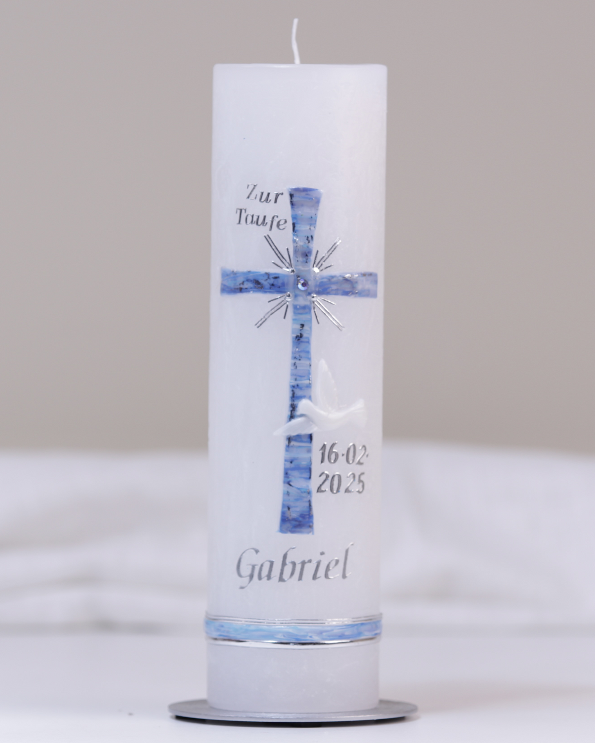 Taufkerze „Gabriel“ weiß – personalisiert mit Wunschname