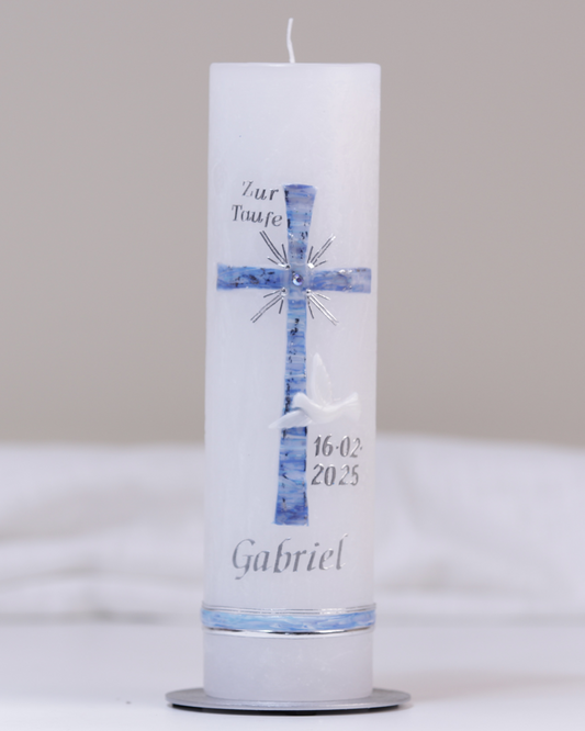 Taufkerze „Gabriel“ weiß – personalisiert mit Wunschname