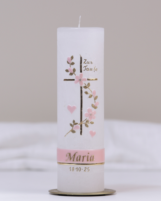 Taufkerze „Maria“ weiß – personalisiert mit Wunschname