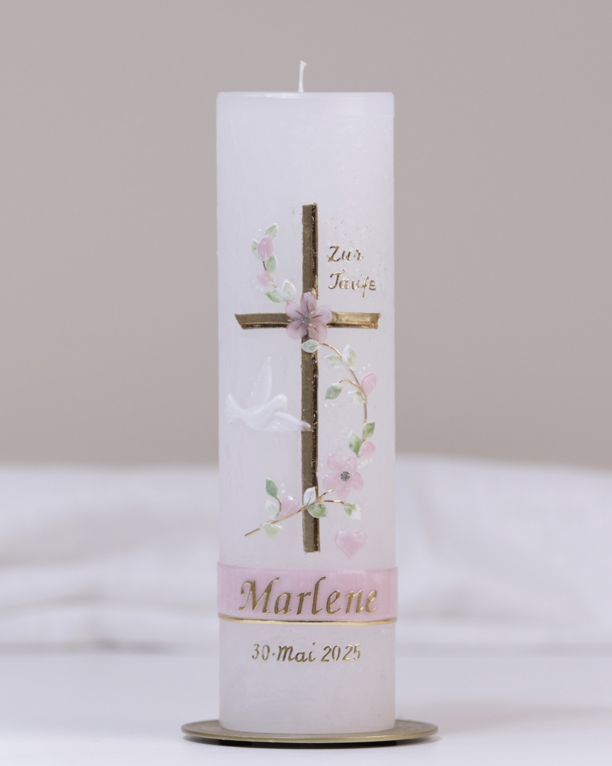 Taufkerze „Marlene“ weiß – personalisiert mit Wunschname