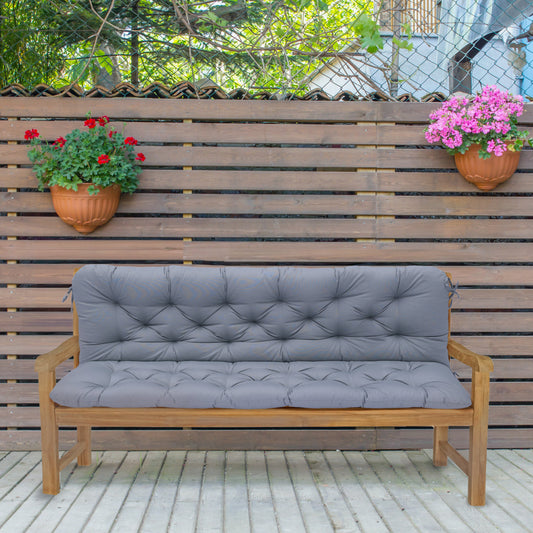 2 Seater Garden Bench Cushion Tufted Seat and Backrest Outdoor Replacement Bench Seat Pad - Dark Grey