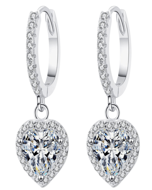2 Carat Diamond Heart Drop Earrings