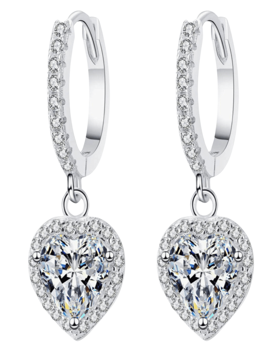 2 Carat Diamond Heart Drop Earrings