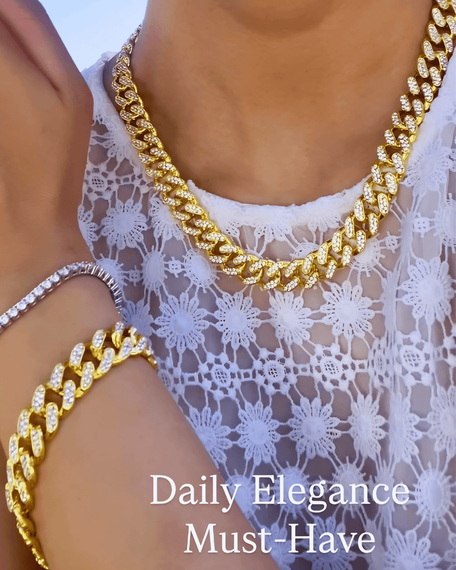 18K Diamond Gold Chain Necklace Bracelet Bundle Set - MASON CHUNKY CHAIN™ On My Mind