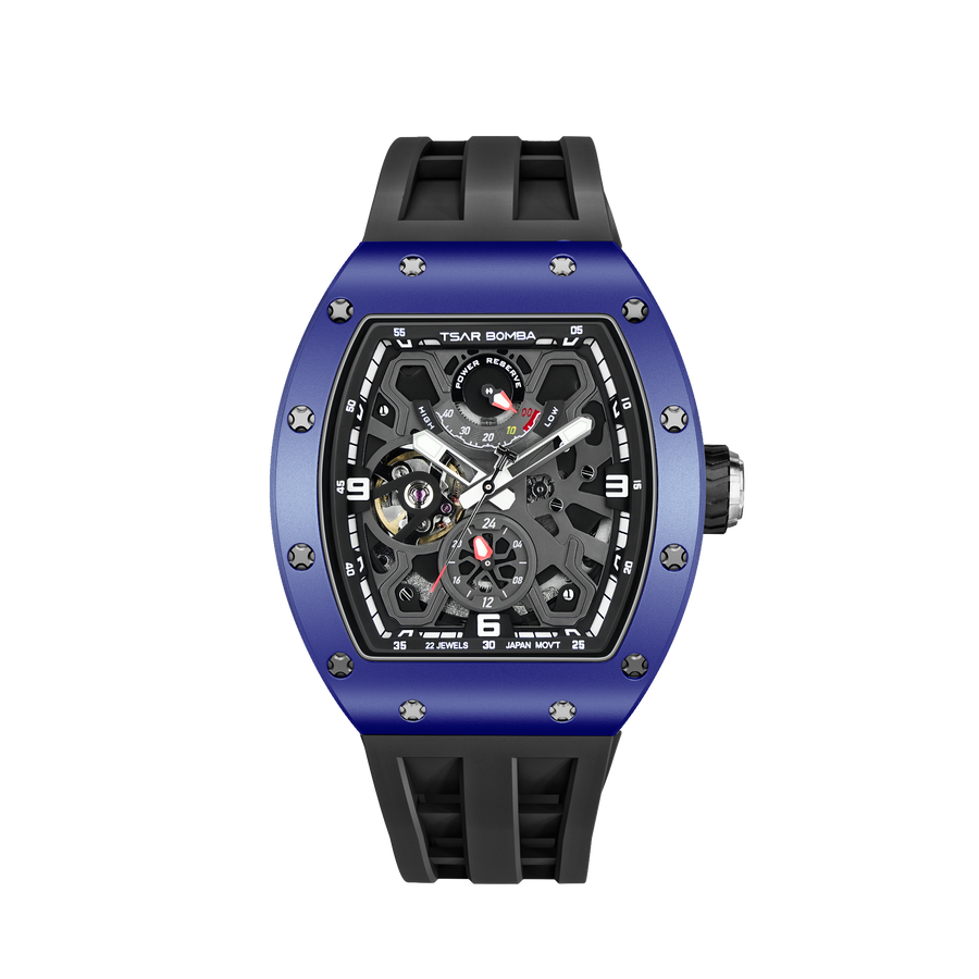 TSAR BOMBA Elemental TB8212 Full Keramik Skelett Automatik Tonneau Herrenuhr-Full Gehäuse de Keramik; Reserva de marcha 42-hour demonstration-Blau-The