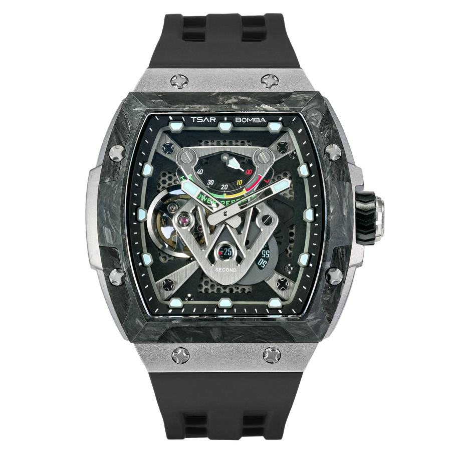 TSAR BOMBA Neutron Limitierte Auflage TB8216 Kohlefaser Skelett Automatik Tonneau Herrenuhr-weltweit Limitierte Auflage von 500 Stück-Schwarzes Design