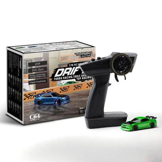 Turbo Racing C61/C62/C63/C64 1:76 Scale Full Scale Built-in Gyroscope Mini RC Drift Car - C64-Green