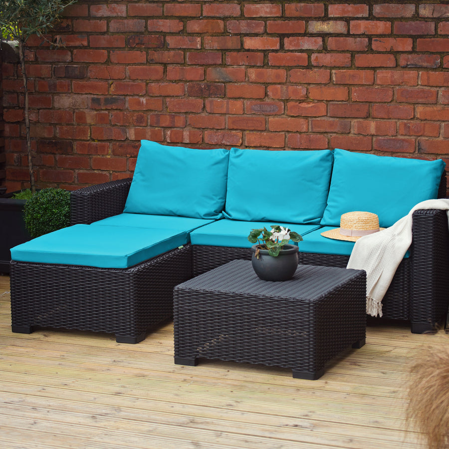 Outdoor Water-Resistant Rattan Furniture Cushions Garden California Sofa Cushion Pads Set - Turquoise / 2 Piece Set