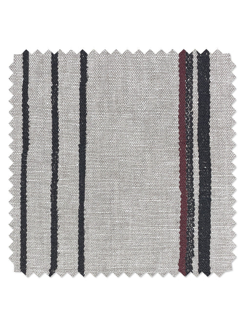 'Two Tone Stripe' Flax Linen Fabric by Nathan Turner - Black & Burgundy - FLAX LINEN / SAMPLE
