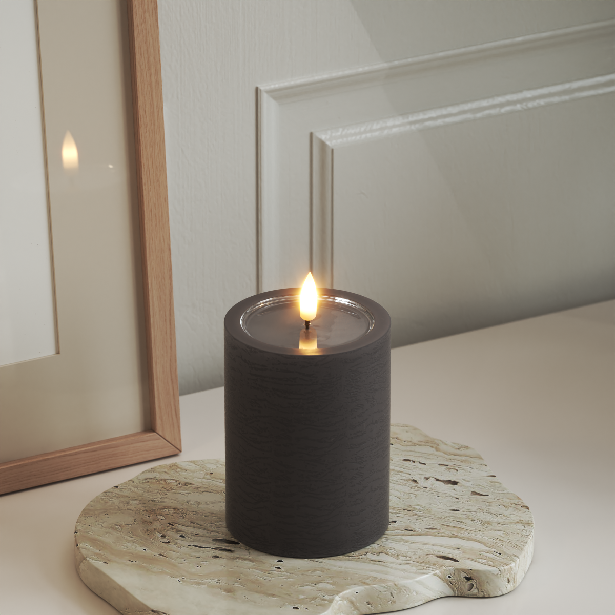 Unique LED-Blockkerzen D 7,5 x 10 cm Mokka