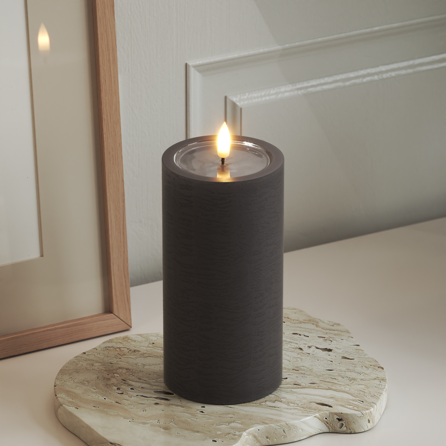 Unique LED-Blockkerzen D 7,5 x 15 cm Mokka