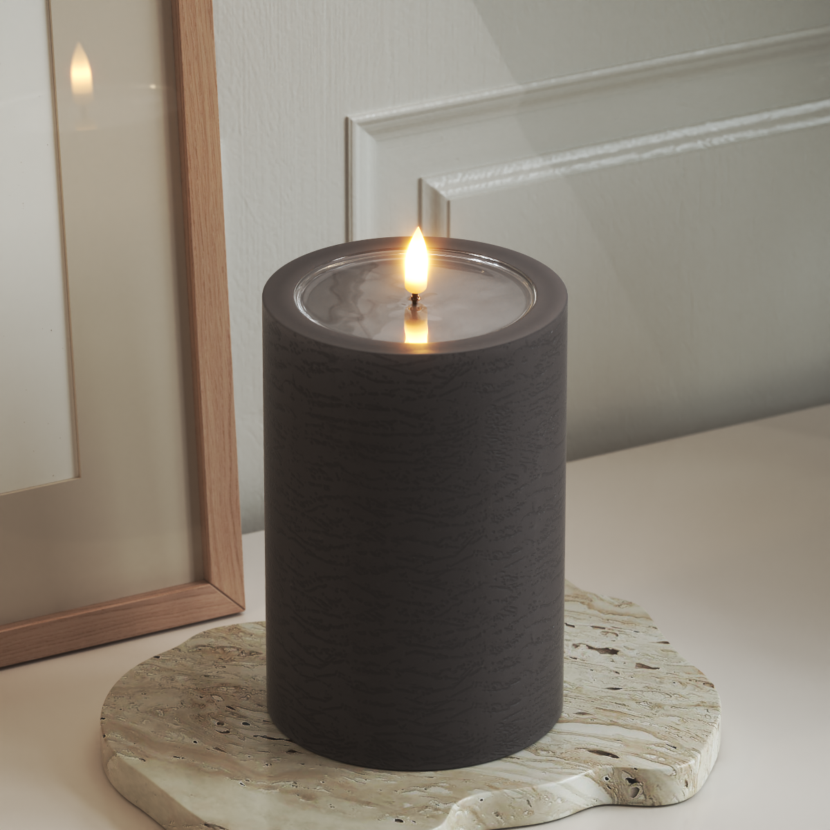 Unique LED-Blockkerzen D 10 x 15 cm Mokka