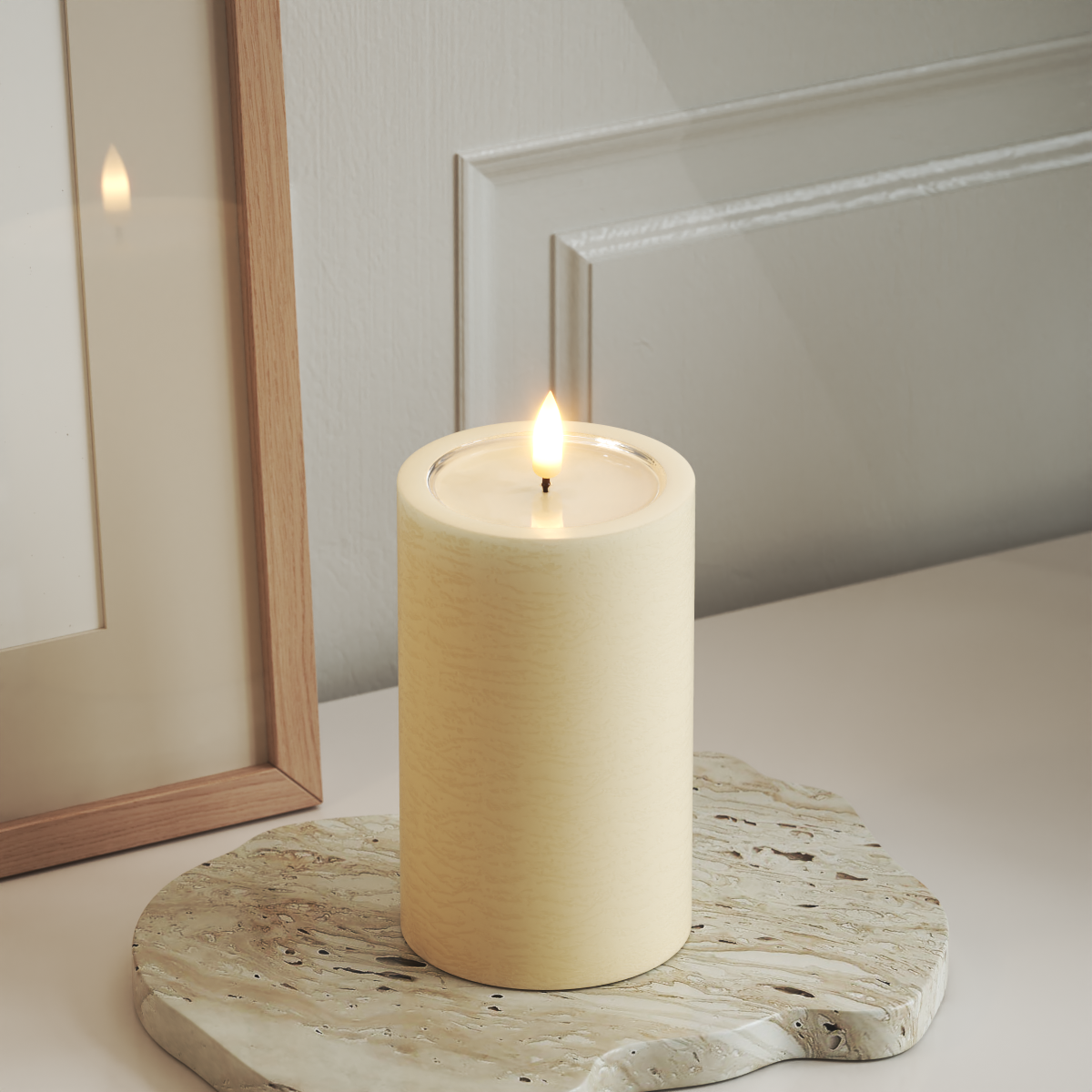 Unique LED-Blockkerzen D 7,5 x 12,5 cm Creme