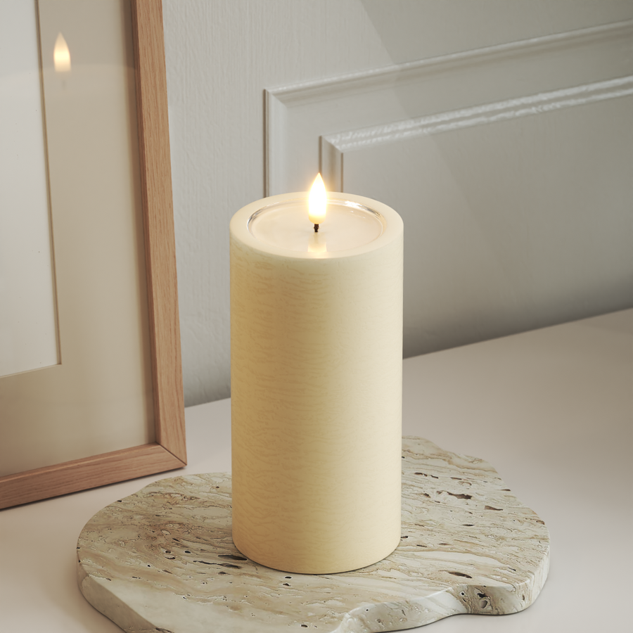 Unique LED-Blockkerzen D 7,5 x 15 cm Creme