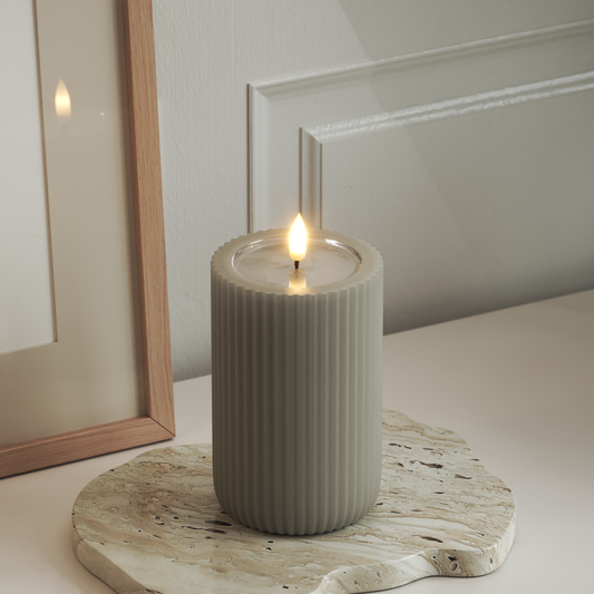 Unique LED-Rillenkerzen D 8 x 12,5 cm Sand