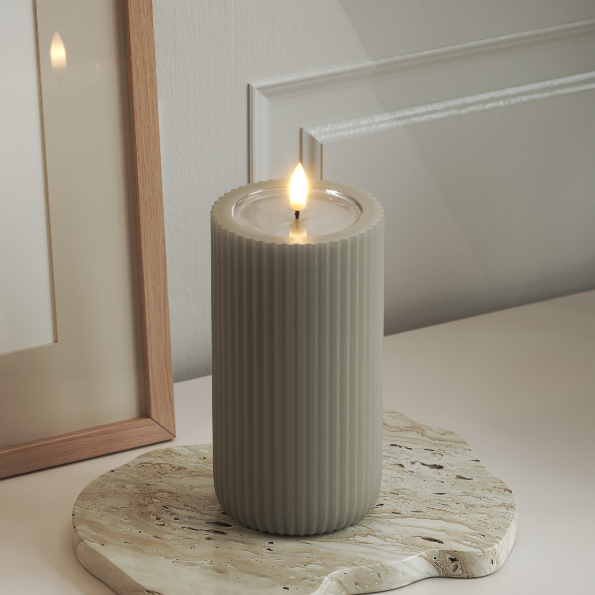 Unique LED-Rillenkerzen D 8 x 15 cm Sand
