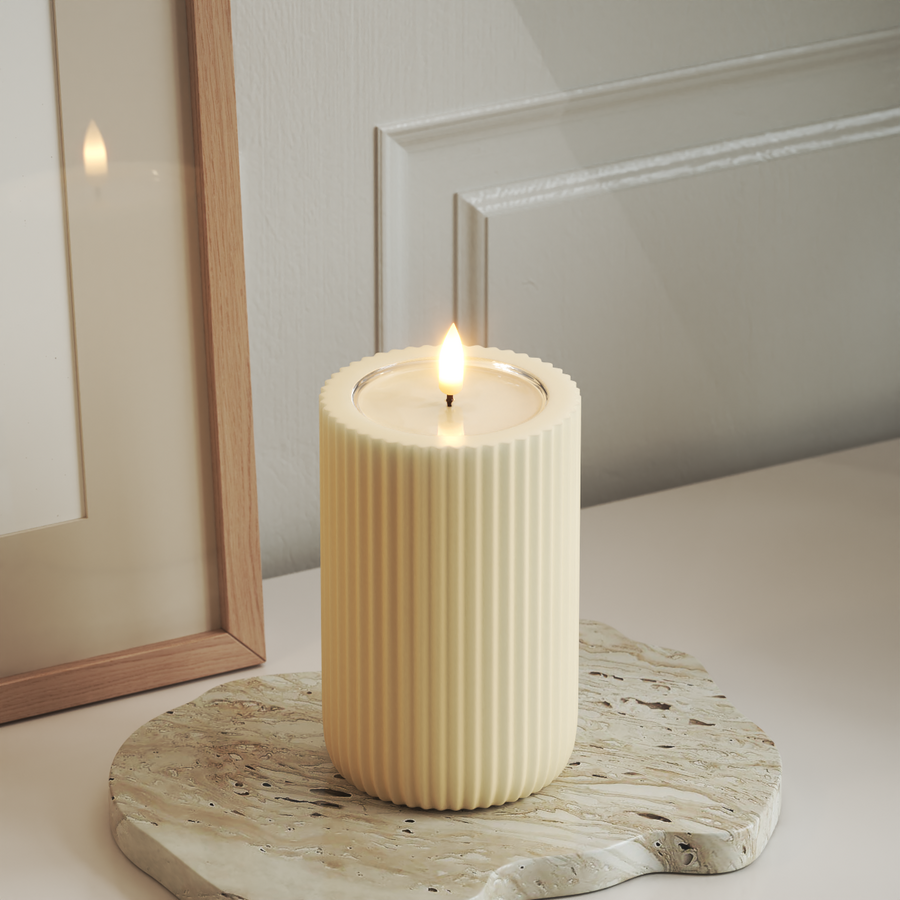 Unique LED-Rillenkerzen D 8 x 12,5 cm Creme