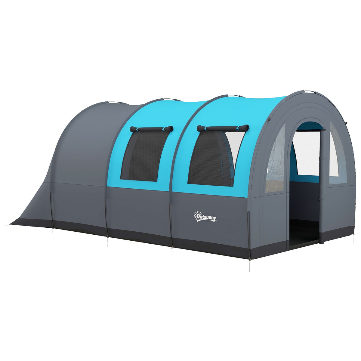 Outsunny Camping Tent, 3000mm Waterproof Family Tent for 5-6 Man, Grey and Blue - Grey and Blue