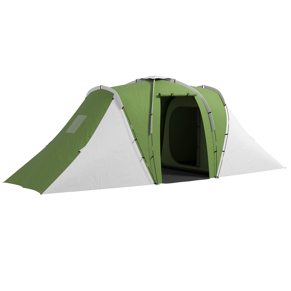 Outsunny 4-6 Man Camping Tent with 2 Bedroom and Living Area - Green and White