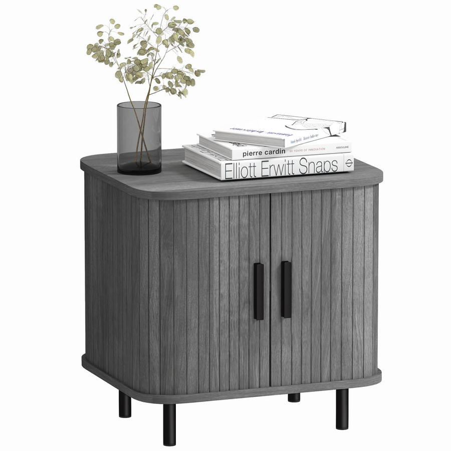 HOMCOM Nightstand with Sliding Doors and Metal Legs for Bedroom Grey - Rustic Brown