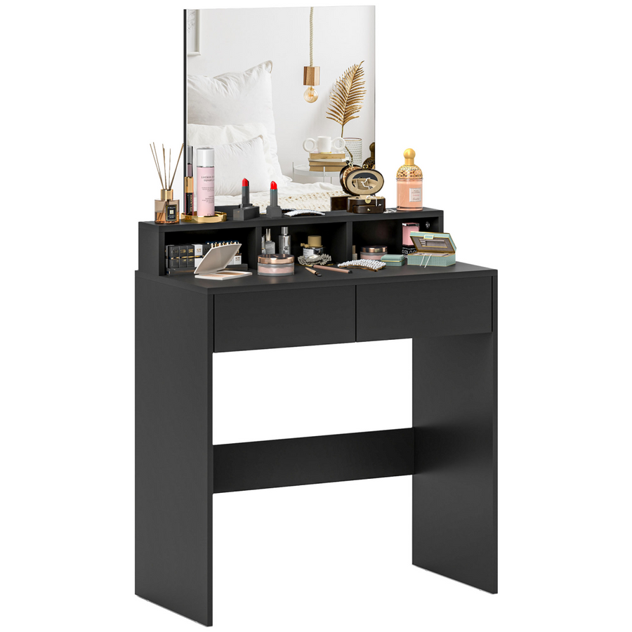 HOMCOM Dressing Table with Mirror, Drawers, for Bedroom, Black - Black