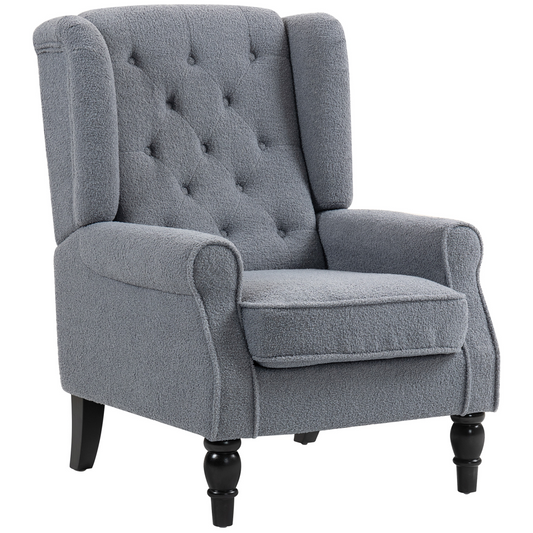 HOMCOM Accent Chair Wingback Armchair Retro Tufted Club Wood Fabric, Black - Charcoal grey