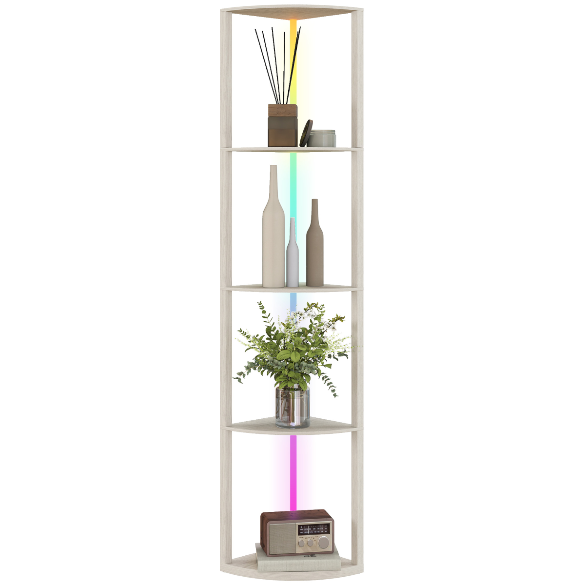 HOMCOM RGB LED Floor Lamp with Shelves and Remote Control for Living Room - Brown