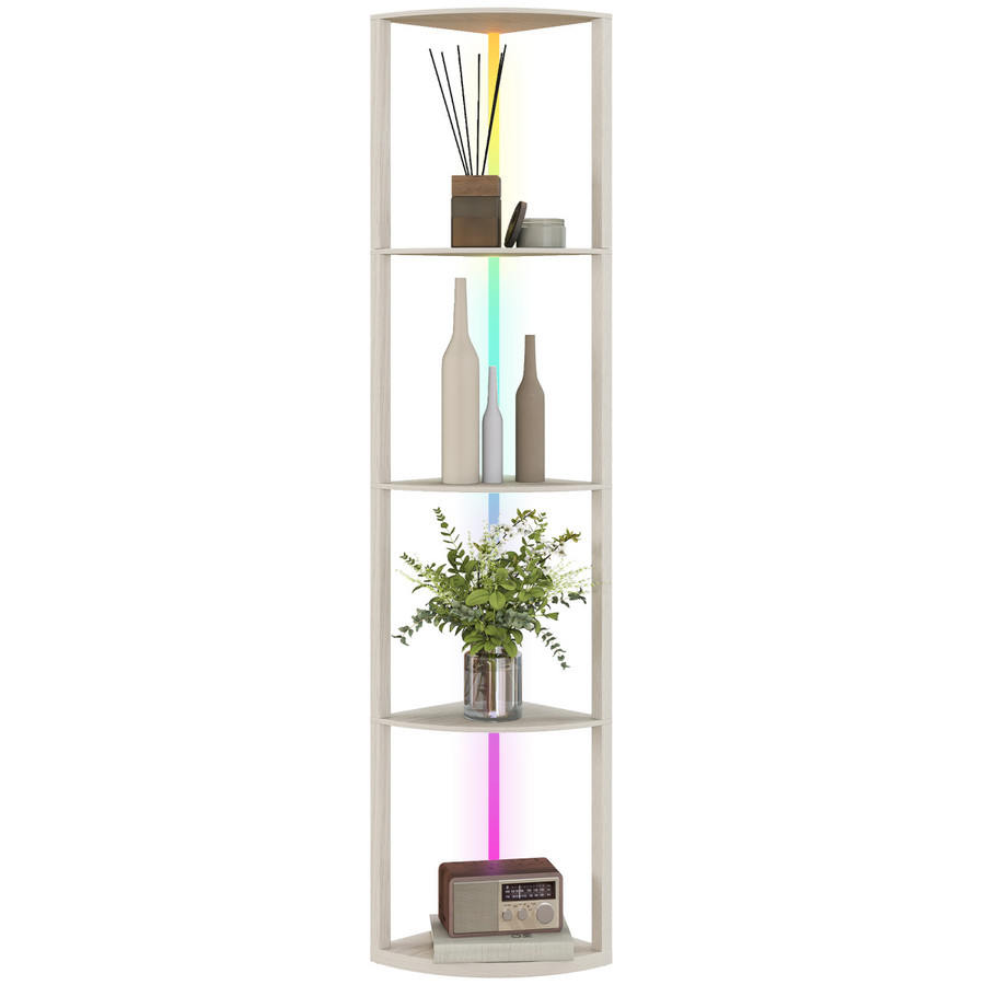 HOMCOM RGB LED Floor Lamp with Shelves and Remote Control for Living Room - Brown