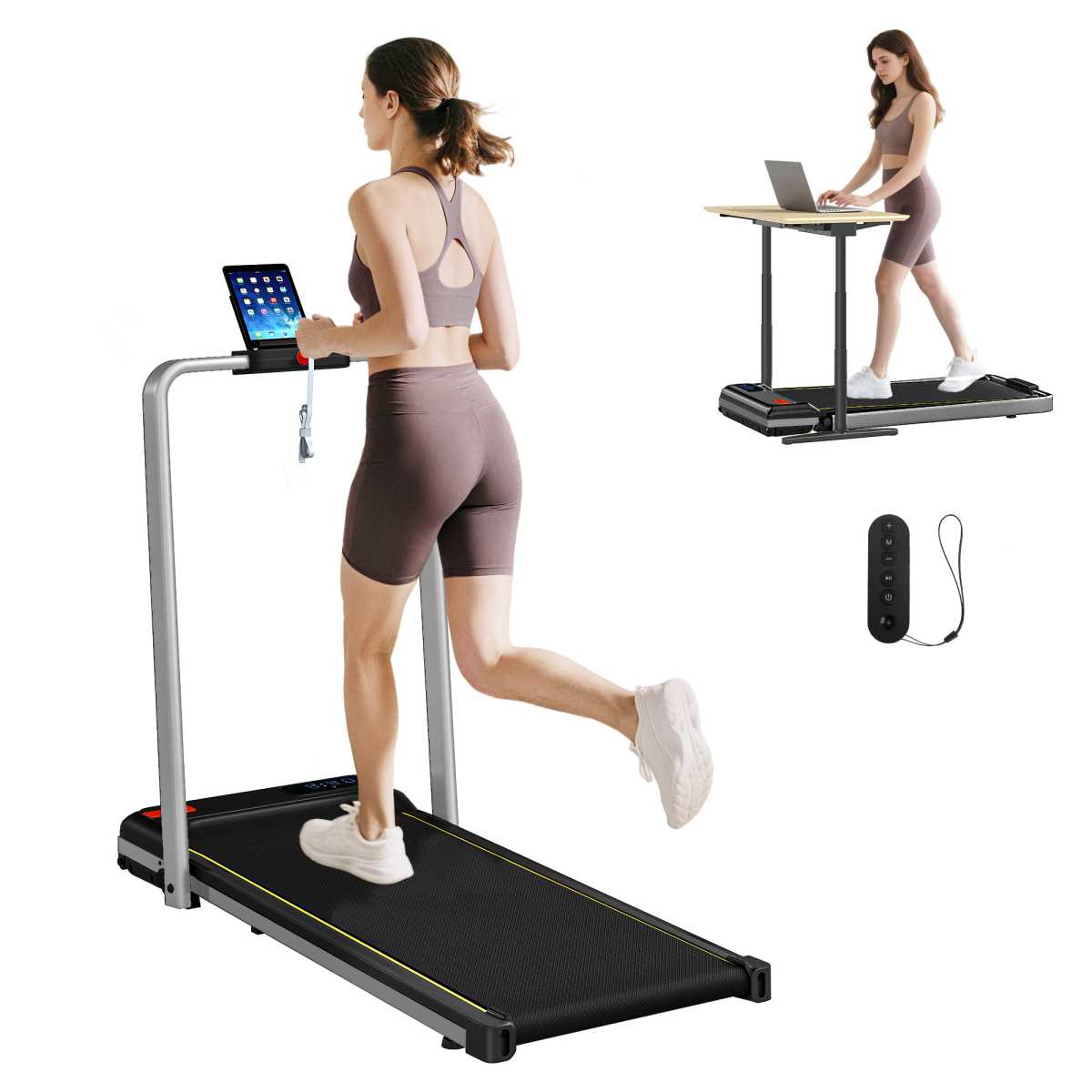 SPORTNOW Folding Treadmill Under Desk Walking Pad with Incline - Silver