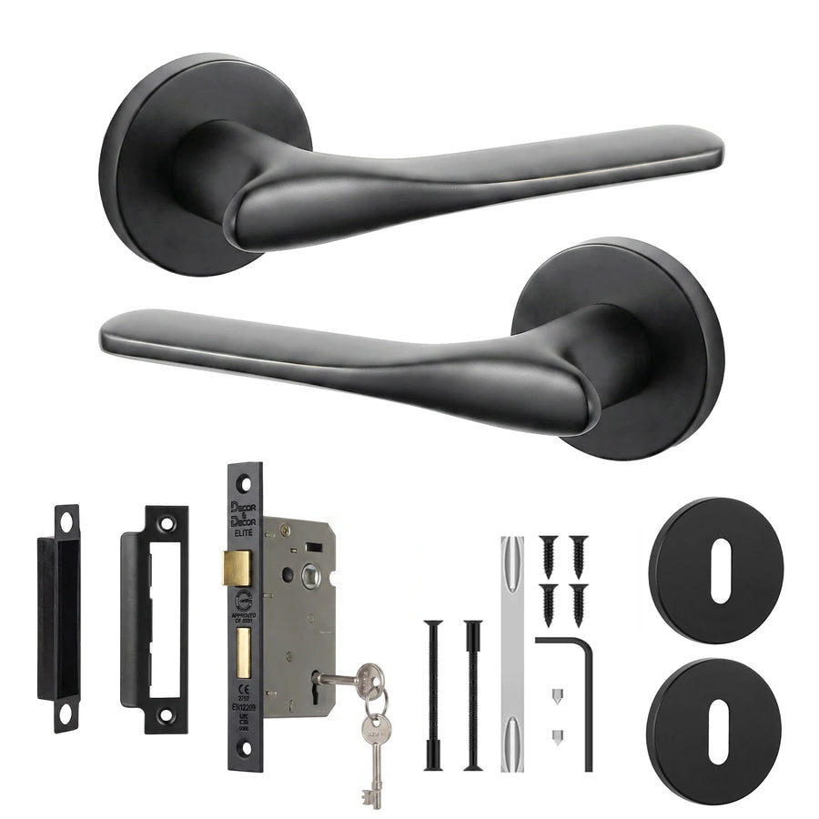 Verita Matt Black Privacy Door Lever Handles - Sash Lock Kit 64mm