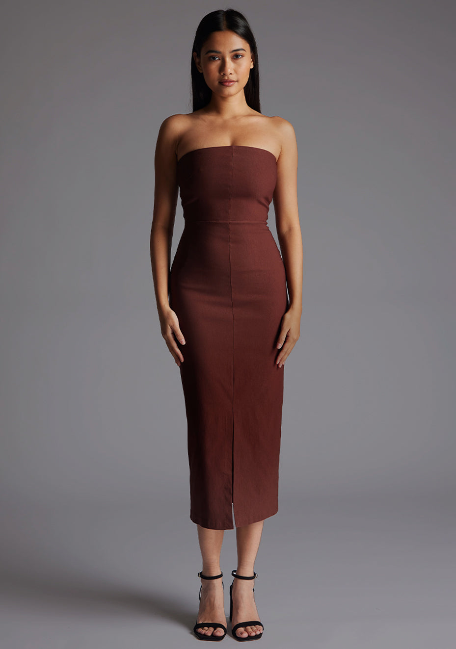 Andorra | Strapless Chocolate Midaxi Dress - 8 / brown