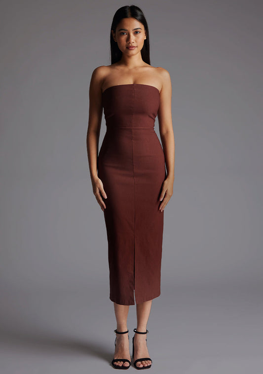 Andorra | Strapless Chocolate Midaxi Dress - 8 / brown
