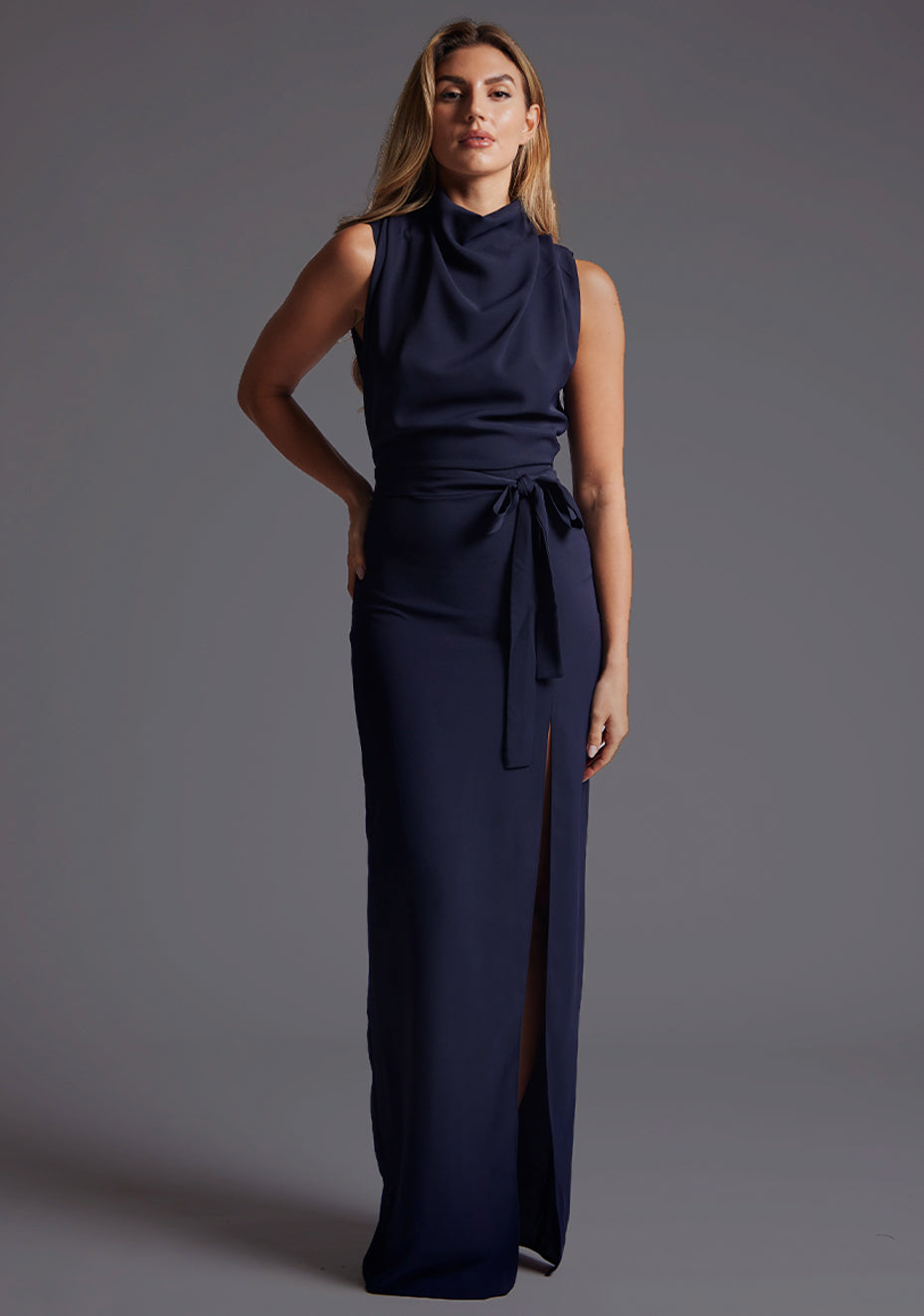 Chrysta | High Neck Navy Maxi Dress - 6 / navy