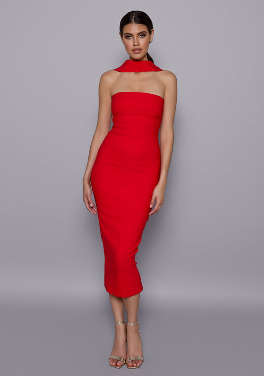 Dion | Collar Detail Red Midaxi Dress - 6 / red