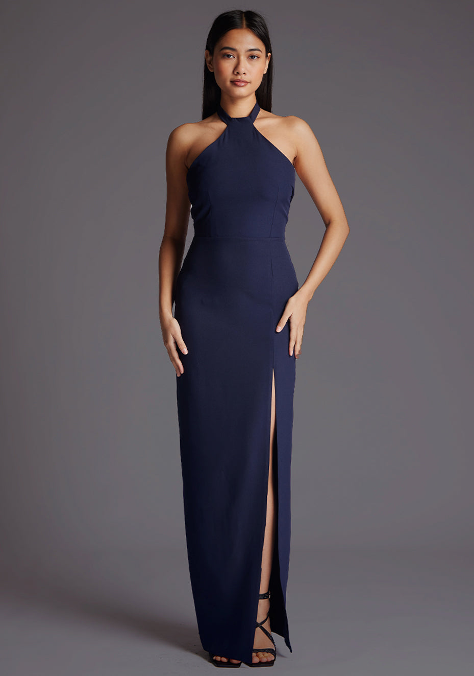 Edna | Halter Neck Navy Maxi Dress - 6 / navy