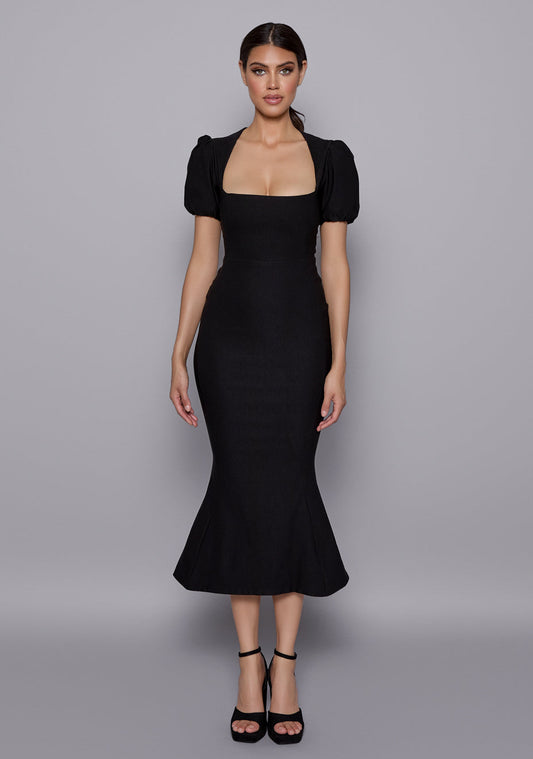 Valencia | Fishtail Black Midaxi Dress - 4 / black