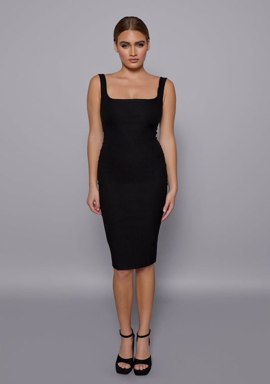 Zada | Square Neck Black Midi Dress - 6 / black