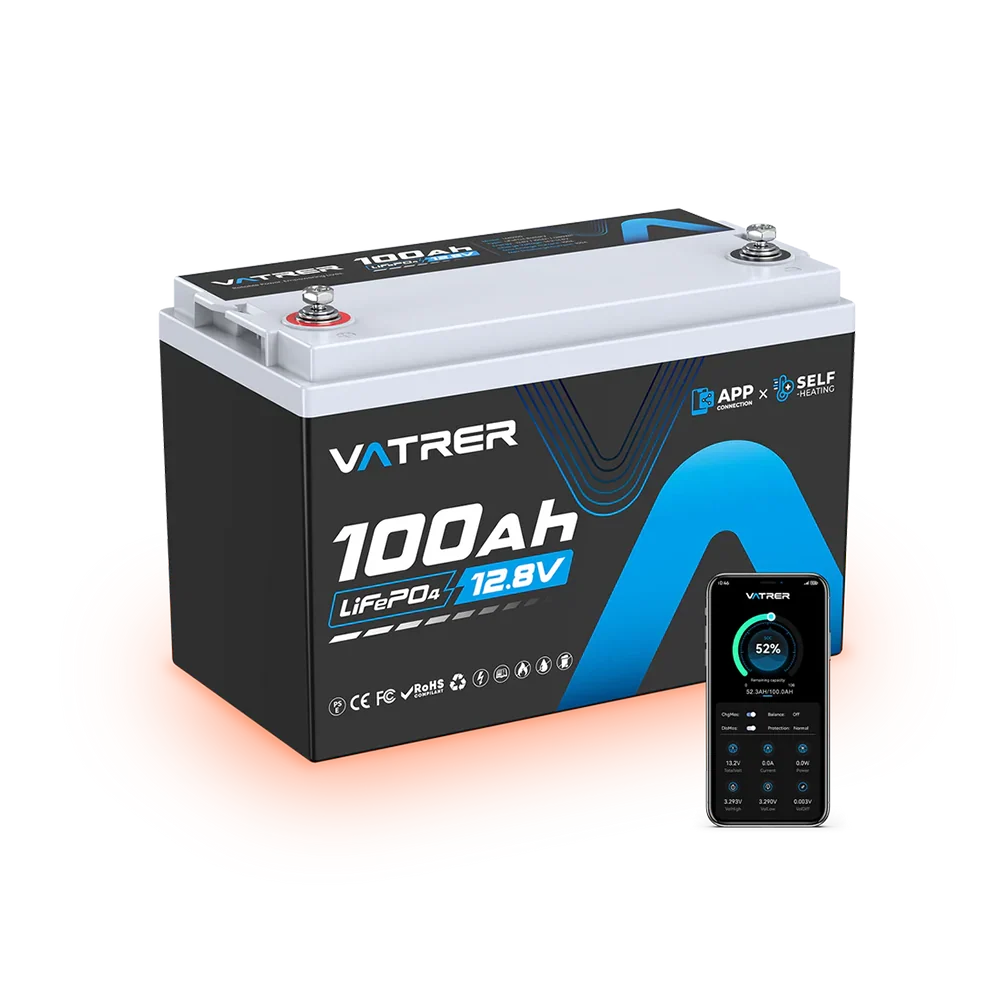 Vatrer 12V 100Ah Heated Lithium Battery for Cold-Weather RV and Off-Grid Power - 1 PACK