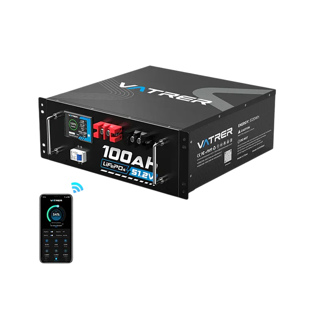 Vatrer 48V (51.2V) 100Ah LiFePO4 リチウムソーラーバッテリー、100A BMS内蔵、最大5120W負荷電力、Bluetoothバージョン JP - 1 PACK