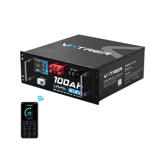 Vatrer 48V (51.2V) 100Ah LiFePO4 リチウムソーラーバッテリー、100A BMS内蔵、最大5120W負荷電力、Bluetoothバージョン JP - 1 PACK